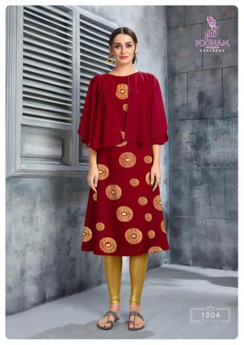 Poonam Designer Riwaz Soft Crepe Foil Print Kurtis wholesaler