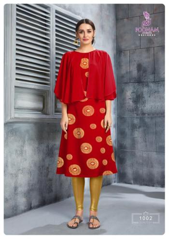 Poonam Designer Riwaz Soft Crepe Foil Print Kurtis wholesaler