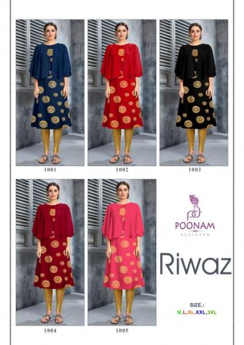 Poonam Designer Riwaz Soft Crepe Foil Print Kurtis wholesaler