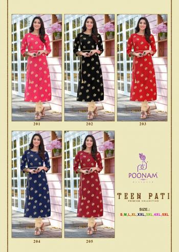 Poonam Designer Teen pati malai Crepe Foil Print kurtis wholesaler