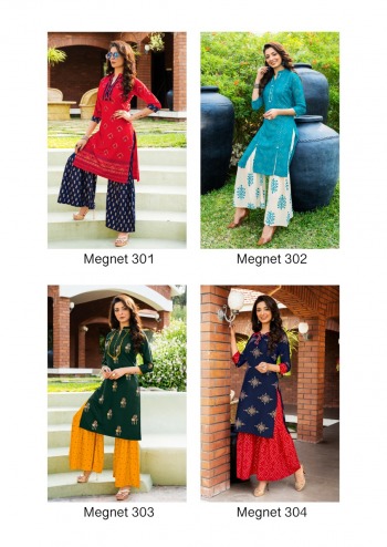 Rangjyot Magnet vol 3 kurtis with palazzo wholesaler