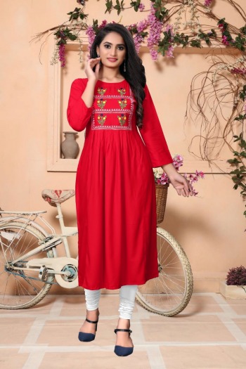 Rayon Embroidered Branded Kurtis wholesaler