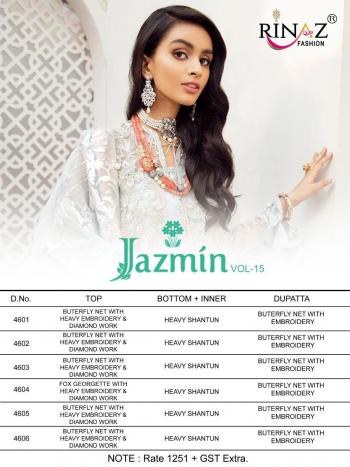 Rinaz fashion Jazmin vol 15 pakistani Suits wholesaler