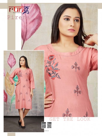 Rung Pirena Hand work regular wear kurtis wholesaler