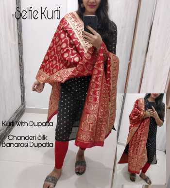 Selfie kurtis with banarasi Dupatta Unique Collection