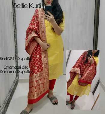 Selfie kurtis with banarasi Dupatta Unique Collection