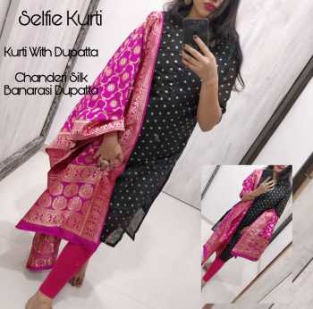 Selfie kurtis with banarasi Dupatta Unique Collection