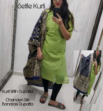 Selfie kurtis with banarasi Dupatta Unique Collection