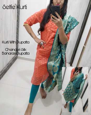 Selfie kurtis with banarasi Dupatta Unique Collection