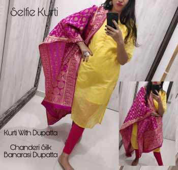 Selfie kurtis with banarasi Dupatta Unique Collection