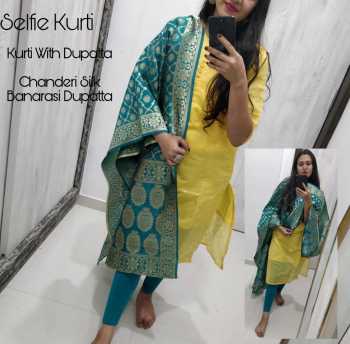 Selfie kurtis with banarasi Dupatta Unique Collection