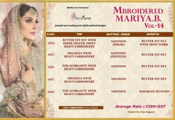 Shree fab Mbroidered Mariya b vol 14 Pakistani Suits Catalog