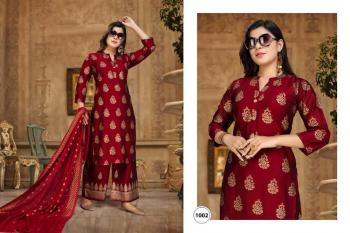 Sky Rayon Gold Mil print kurtis with Palazzo and Dupatta wholesaler