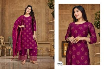 Sky Rayon Gold Mil print kurtis with Palazzo and Dupatta wholesaler