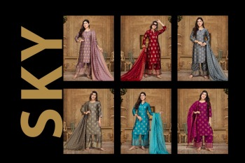 Sky Rayon Gold Mil print kurtis with Palazzo and Dupatta wholesaler