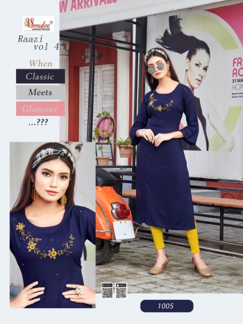 Smylee Raazi vol 4 Rayon Hand work Kurtis wholesaler