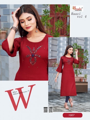 Smylee Raazi vol 4 Rayon Hand work Kurtis wholesaler