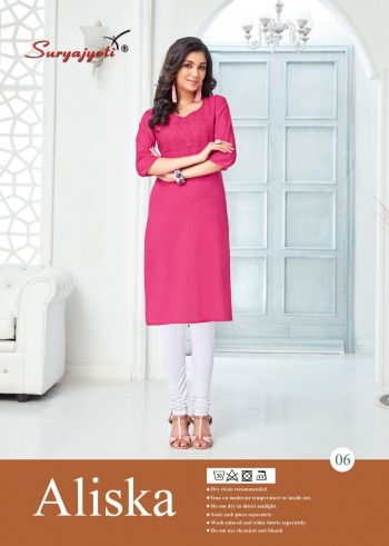 Suryajyoti aliska Cambric Cotton neck work kurtis