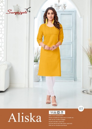 Suryajyoti aliska Cambric Cotton neck work kurtis