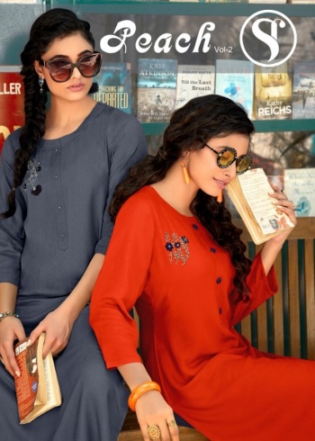 Sweety Peach vol 2 Rayon hand work kurtis wholesaler