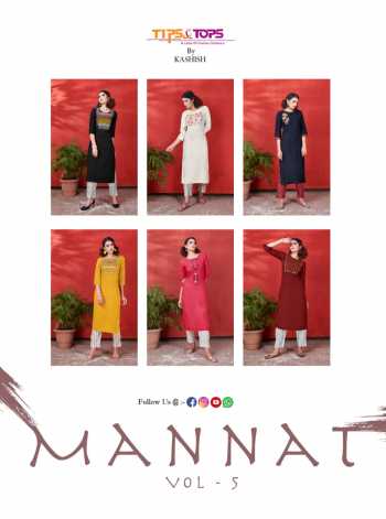 Tips and Tops Mannat vol 5 Rayon kurtis with pant catalog