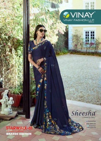 Vinay Sheesha Starwalk vol 61 Chiffon Brasso Saree catalog